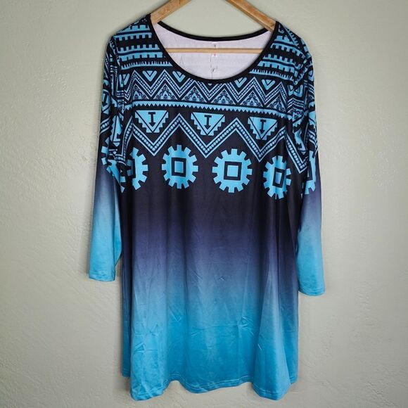 Rose Gal Mandala Aztec Ombre Print Tunic Mini Dress - Picture 2 of 8